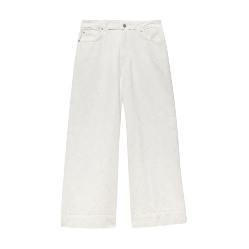 Mint Velvet Cream Diamond Textured Wide Jeans